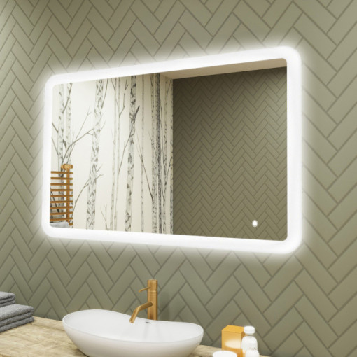 Zaokrąglone lustro do łazienki z oświetlenim LED, 100x70cm, Dual color, Włącznik dotykowy