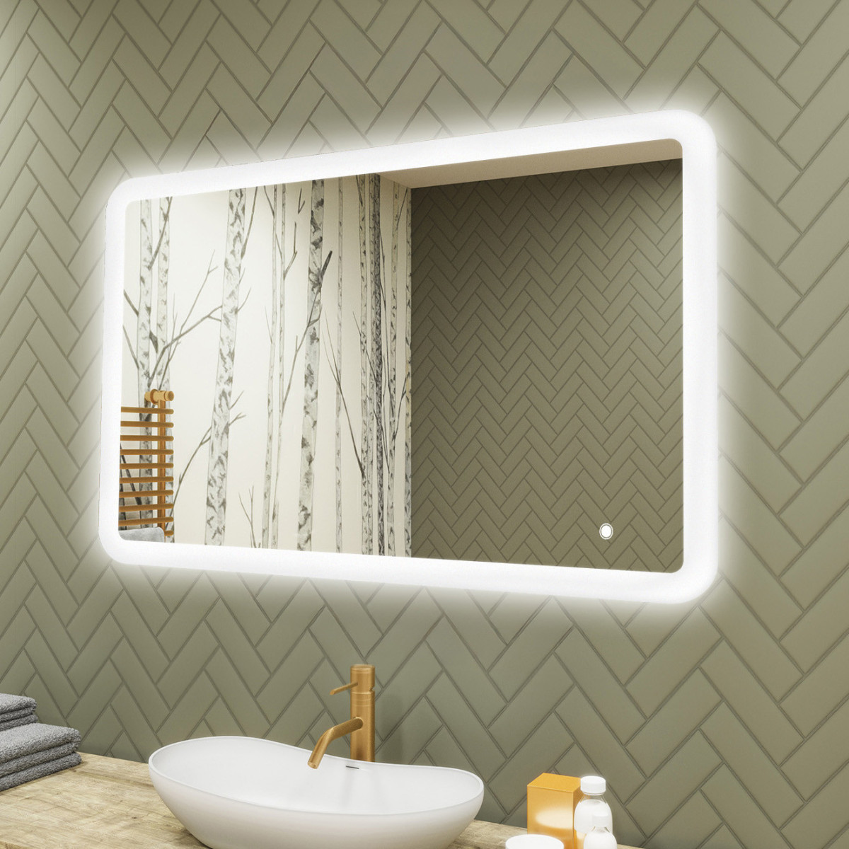 Zaokrąglone lustro do łazienki z oświetlenim LED, 100x70cm, Dual color, Włącznik dotykowy