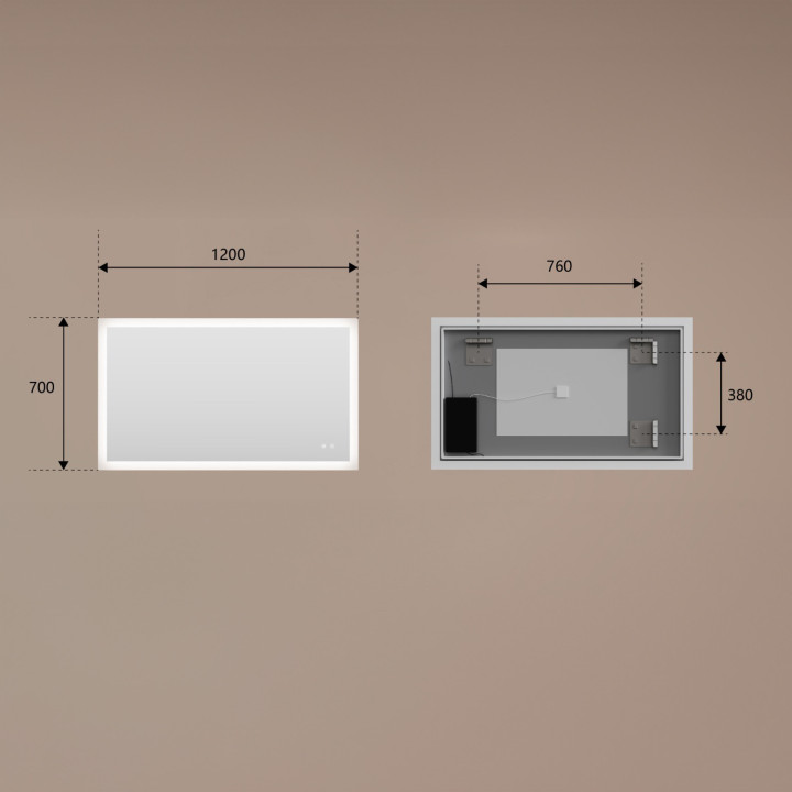 Prostokątne lustro do łazienki podświetlane LED 120x70cm z Dual color, Włącznik dotykowy, Mata grzewcza