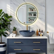 Okrągłe lustro 60 cm z podświetleniem LED w czarnej aluminiowej ramie