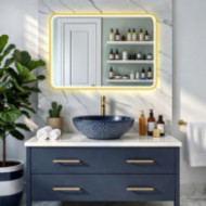 Lustro zaokrąglone LED - 60x80/80x60 cm w złotej aluminiowej ramie