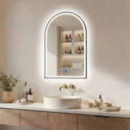 60x90 cm Nieregularne lustro z podświetleniem LED w czarnej aluminiowej ramie