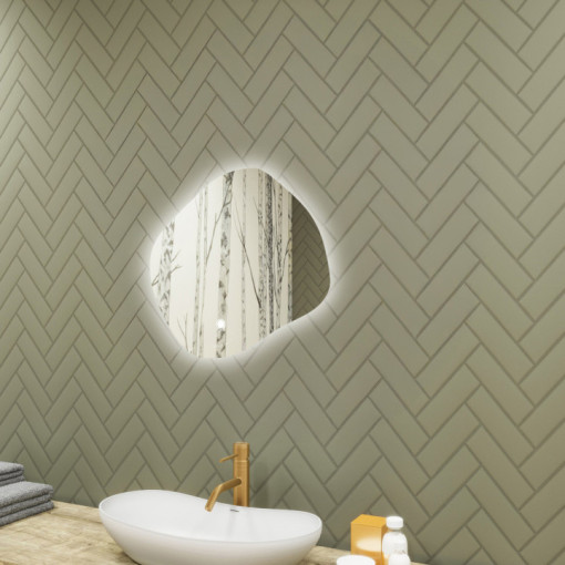 64x54 cm Koupelnové zrcadlo s osvětlením, 64x54cm, dvoubarevné, dotykový spínač