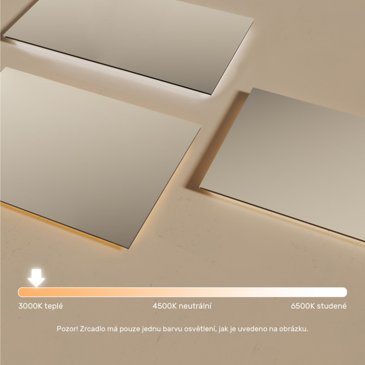 120x70 cm Obdélníkové koupelnové zrcadlo s podsvícením 120x70cm s teplou barvou 3000K