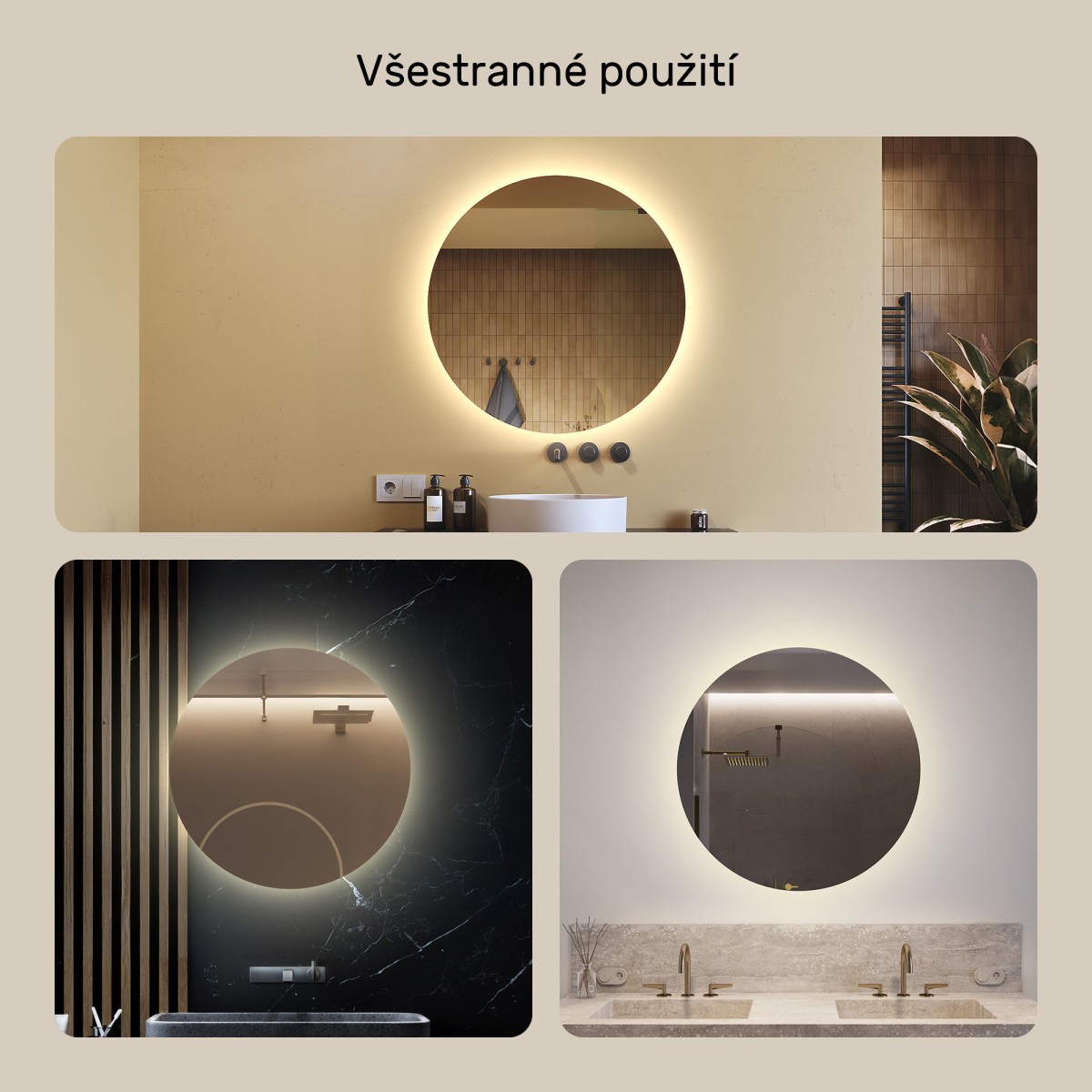 80x80 cm Kulatá koupelnová zrcadla s podsvícením 80 cm s neutrální barvou 4500 K