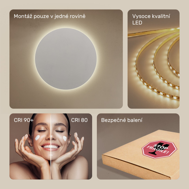 80x80 cm Kulatá koupelnová zrcadla s podsvícením 80 cm s neutrální barvou 4500 K