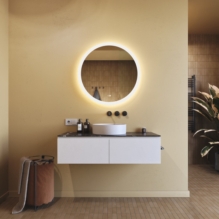 80x80 cm Kulaté koupelnové zrcadlo s LED osvětlením 80 cm s duální barvou, dotykový spínač, topná podložka