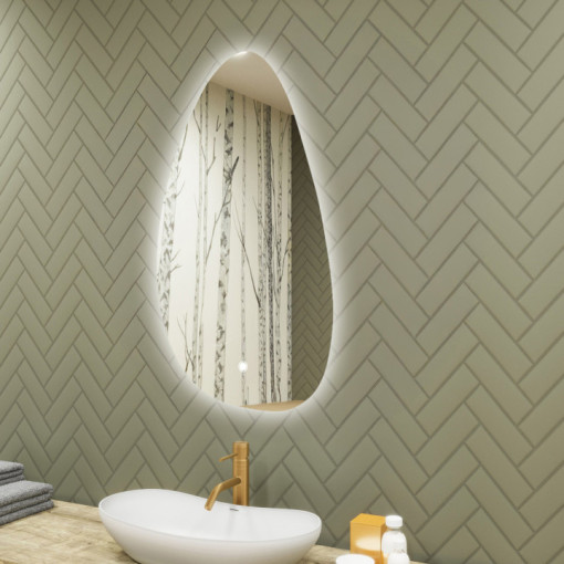 64x104 cm Neregularní zrcadlo s podsvícením, 64x104cm, dvoubarevné, dotykový spínač