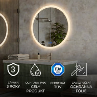 80x80 cm Kulaté koupelnové zrcadlo s LED osvětlením 80 cm s duální barvou, dotykový spínač, topná podložka