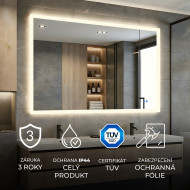 120x70 cm Obdélníkové zrcadlo do koupelny s LED osvětlením 120x70cm s duální barvou, dotykový spínač, topná matrace