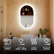 80x50 cm Osvětlené zrcadlo do koupelny, 80x50cm, dvoubarevné, dotykový spínač, topná matrace