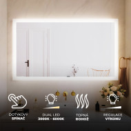 120x70 cm Obdélníkové zrcadlo do koupelny s LED osvětlením 120x70cm s duální barvou, dotykový spínač, topná matrace