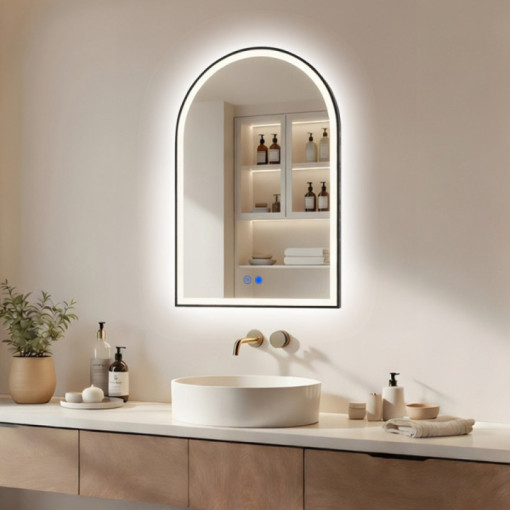 60x90 cm Nepravidelné zrcadlo s LED podsvícením v černém hliníkovém rámu