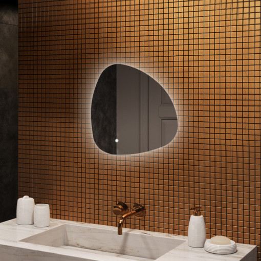 54x54 cm Miroir irrégulier avec éclairage, 54x54cm, Bicolore, Interrupteur tactile