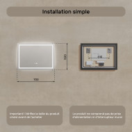 70x50 cm Miroir de salle de bain illuminé 70x50cm avec interrupteur tactile, tapis chauffant