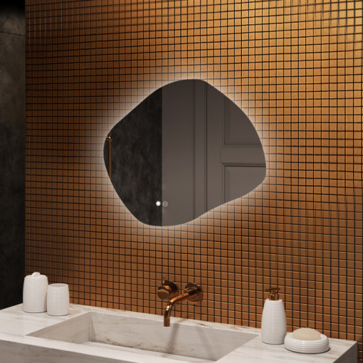 74x64 cm Miroir de salle de bain avec éclairage, 74x64cm, Bicolore, Interrupteur tactile, Tapis chauffant