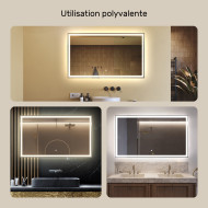 120x70 cm Miroir de salle de bain rectangulaire 120x70cm avec interrupteur tactile, couleur neutre 4500K