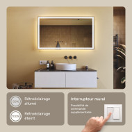 120x70 cm Miroir de salle de bain rectangulaire 120x70cm avec interrupteur tactile, couleur froide LED 7000K