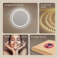 80x80 cm Miroir de salle de bain rond éclairé 80cm avec couleur froide LED 7000K