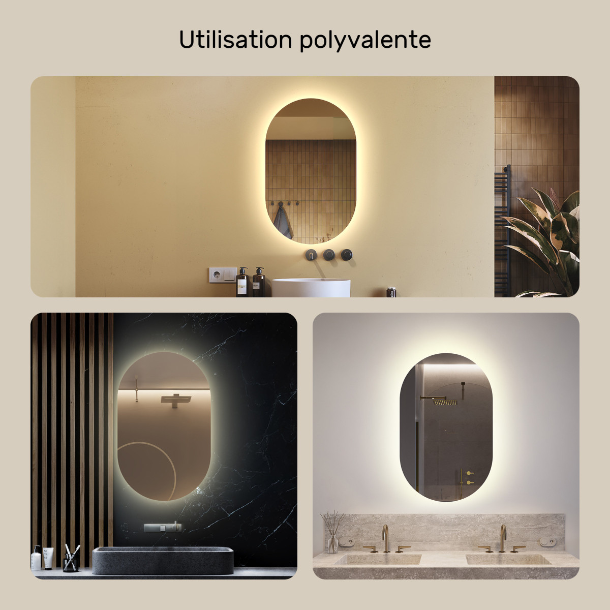 50x80 cm Miroir de salle de bain éclairé 50x80cm avec couleur neutre 4500K