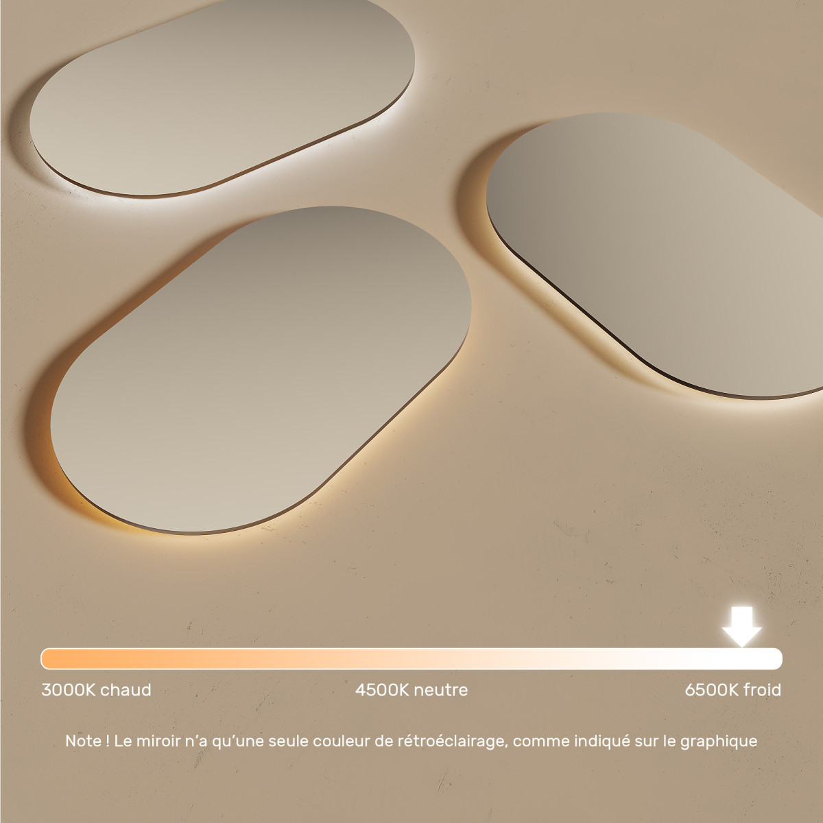 50x80 cm Miroir de salle de bain éclairé 50x80cm avec couleur froide LED 7000K