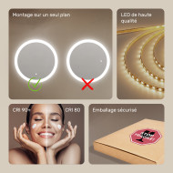 80x80 cm Miroir de salle de bain rond avec éclairage LED 80cm avec Dual colour, Touch switch
