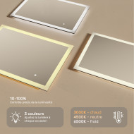 100x70 cm Miroir de salle de bain rectangulaire avec éclairage LED 100x70cm avec Dual colour, Touch switch