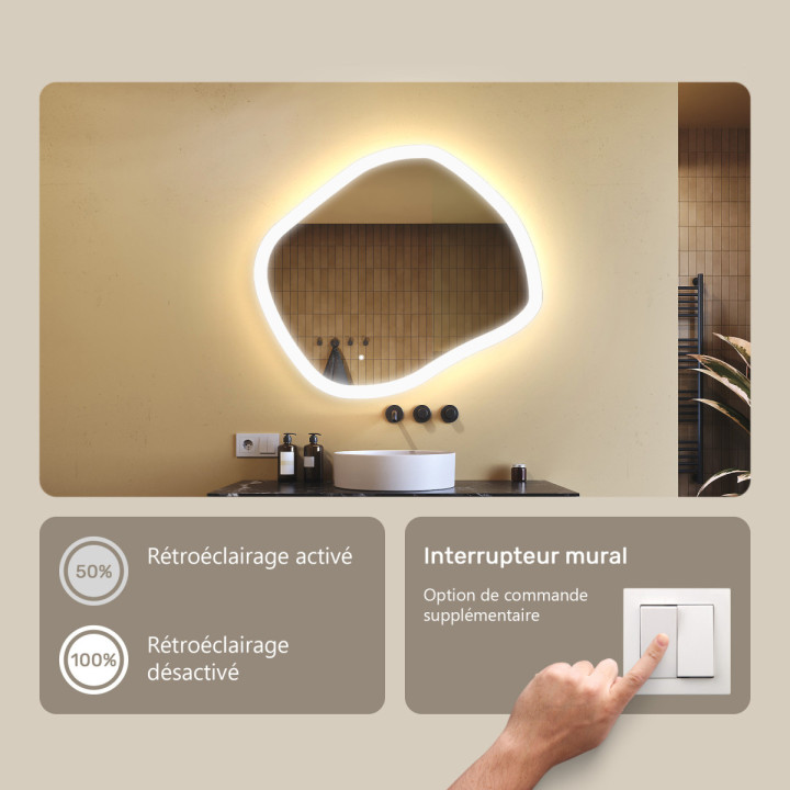 84x74 cm Miroir de salle de bain avec éclairage, 84x74cm, Dual colour, Touch switch