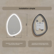 64x94 cm Miroir irrégulier avec éclairage, 64x94cm, Bicolore, Interrupteur tactile