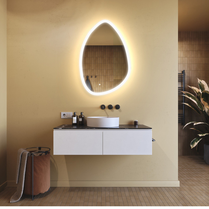 64x94 cm Miroir irrégulier avec éclairage, 64x94cm, Bicolore, Interrupteur tactile