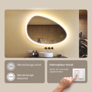 114x84 cm Miroir irrégulier avec éclairage, 114x84cm, Bicolore, Interrupteur tactile