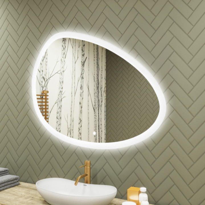 114x84 cm Miroir irrégulier avec éclairage, 114x84cm, Bicolore, Interrupteur tactile