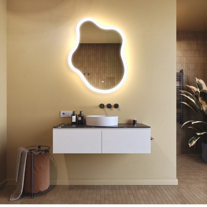74x94 cm Miroir irrégulier avec éclairage, 74x94cm, Bicolore, Interrupteur tactile