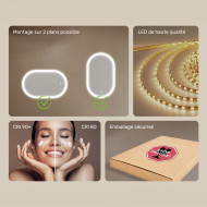 Miroir ovale LED 80 × 50 cm pour salle de bains avec commande tactile et fonction antibuée Couverture chauffante