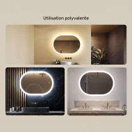 Miroir ovale LED 100 × 70 cm pour salle de bains avec commande tactile et fonction antibuée