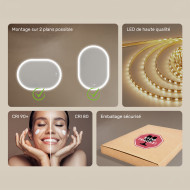 Miroir ovale LED 100 × 70 cm pour salle de bains avec commande tactile et fonction antibuée
