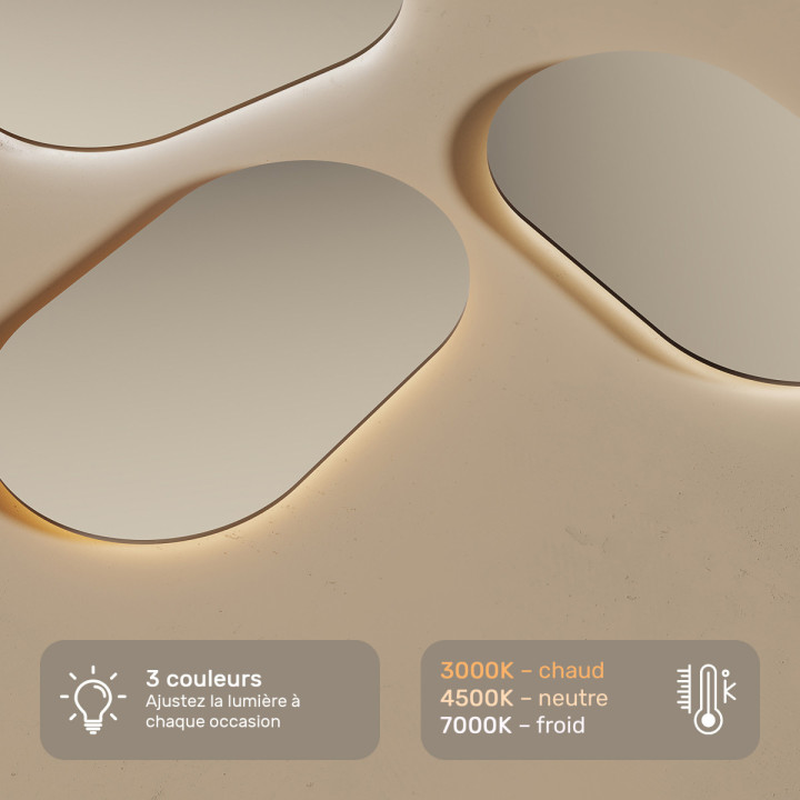 120x70 cm Miroir lumineux pour la salle de bain, 120x70cm, Bicolore, Interrupteur tactile, Tapis chauffant