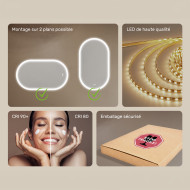 120x70 cm Miroir lumineux pour la salle de bain, 120x70cm, Bicolore, Interrupteur tactile, Tapis chauffant