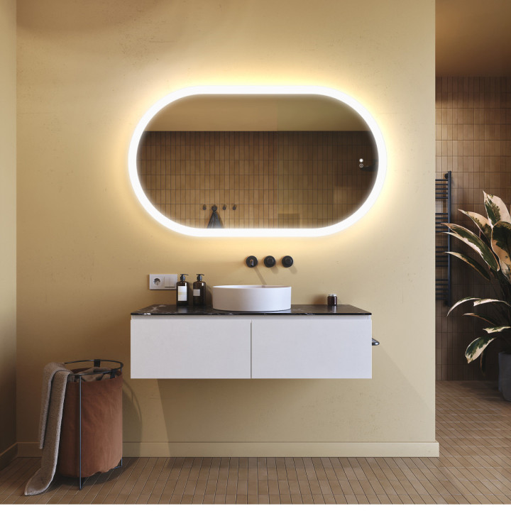 120x70 cm Miroir lumineux pour la salle de bain, 120x70cm, Bicolore, Interrupteur tactile, Tapis chauffant