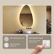 64x104 cm Miroir irrégulier avec éclairage, 64x104cm, Bicolore, Interrupteur tactile