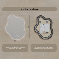 74x94 cm Miroir irrégulier avec éclairage, 74x94cm, Bicolore, Interrupteur tactile