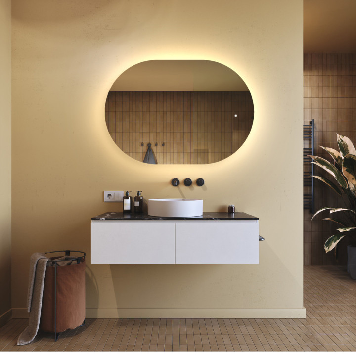 100x70 cm Miroir de salle de bain éclairé, 100x70cm, Bicolore, Interrupteur tactile