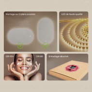 120x70 cm Miroir lumineux pour la salle de bain, 120x70cm, Bicolore, Interrupteur tactile, Tapis chauffant