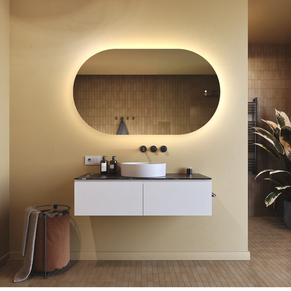 120x70 cm Miroir lumineux pour la salle de bain, 120x70cm, Bicolore, Interrupteur tactile, Tapis chauffant
