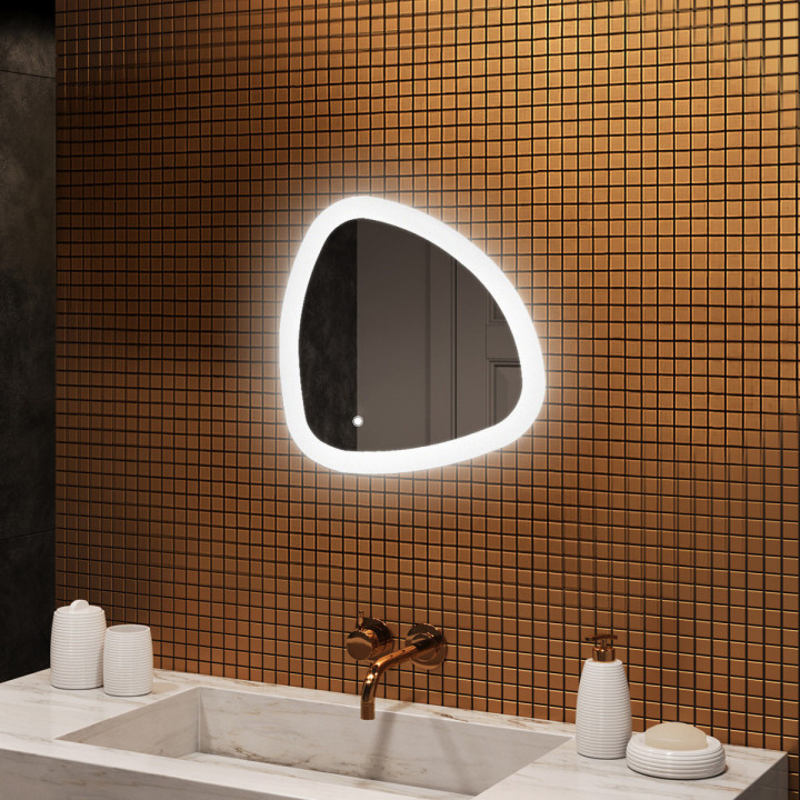 54x54 cm Miroir irrégulier éclairé, 54x54cm, Bicolore, Interrupteur tactile, Tapis chauffant