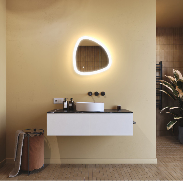 54x54 cm Miroir irrégulier éclairé, 54x54cm, Bicolore, Interrupteur tactile, Tapis chauffant