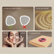 64x64 cm Miroir irrégulier avec éclairage, 64x64cm, Bicolore, Interrupteur tactile