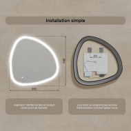 64x64 cm Miroir irrégulier avec éclairage, 64x64cm, Bicolore, Interrupteur tactile