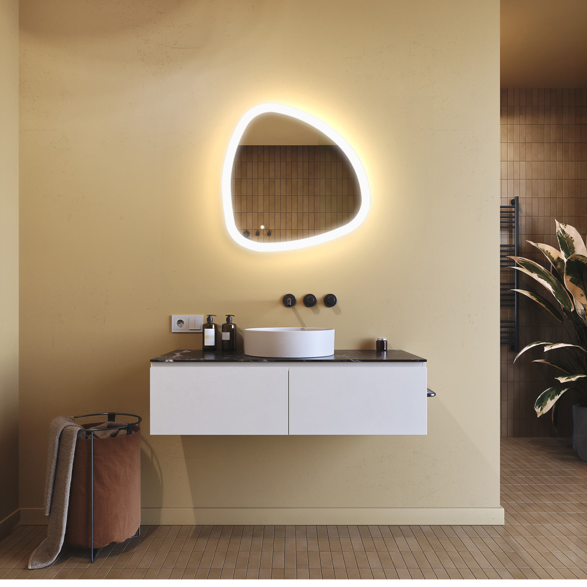 64x64 cm Miroir irrégulier avec éclairage, 64x64cm, Bicolore, Interrupteur tactile