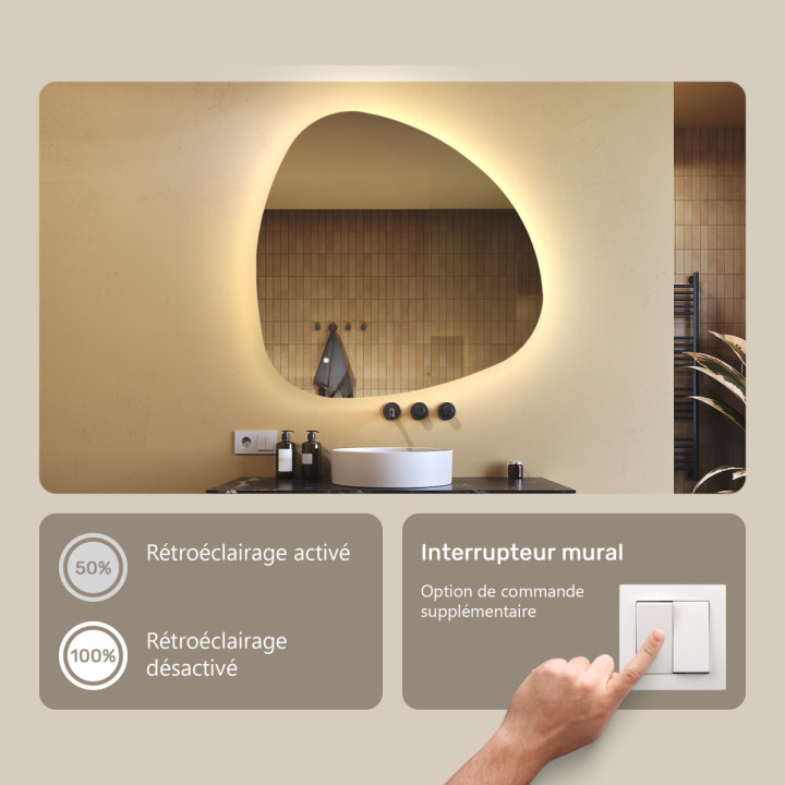 94x94 cm Miroir de salle de bain avec éclairage, 94x94cm, Dual colour, Touch switch